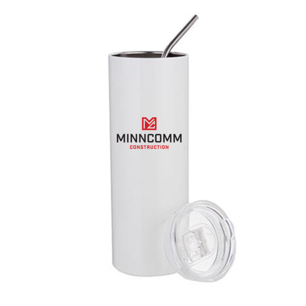 20oz Stainless Steel Tumbler with Straw Lid - Sublimated Logo Thumbnail